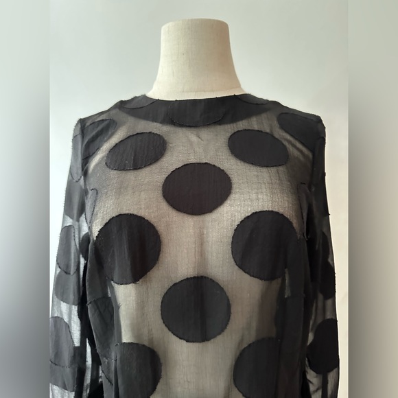 H&M Black Sheer Opaque Large Polka Dot Long Sleeve Blouse With Back Zipper - Picture 8 of 9